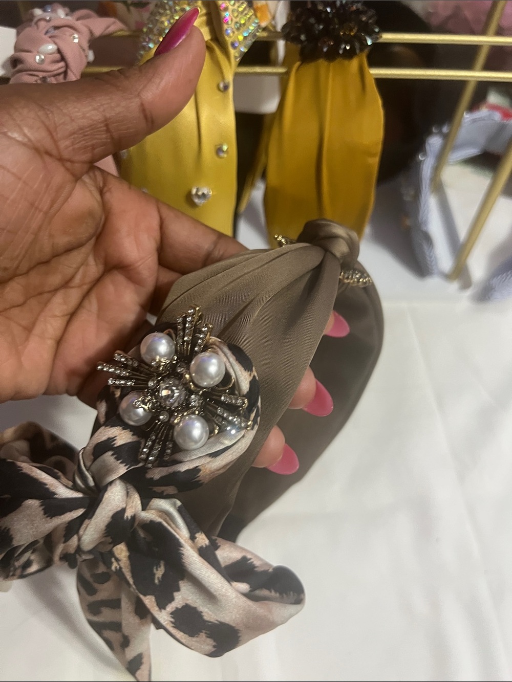 Embellished Knot Headband in Taupe and Leopard